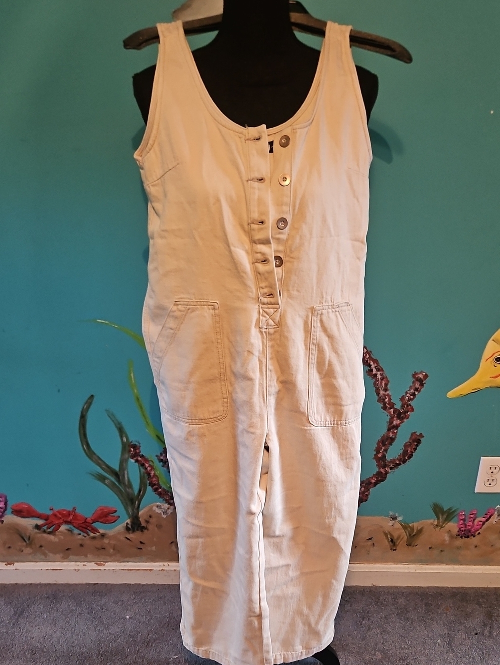 Rewash Casual Cream Button-Front Tank Jumpsuit